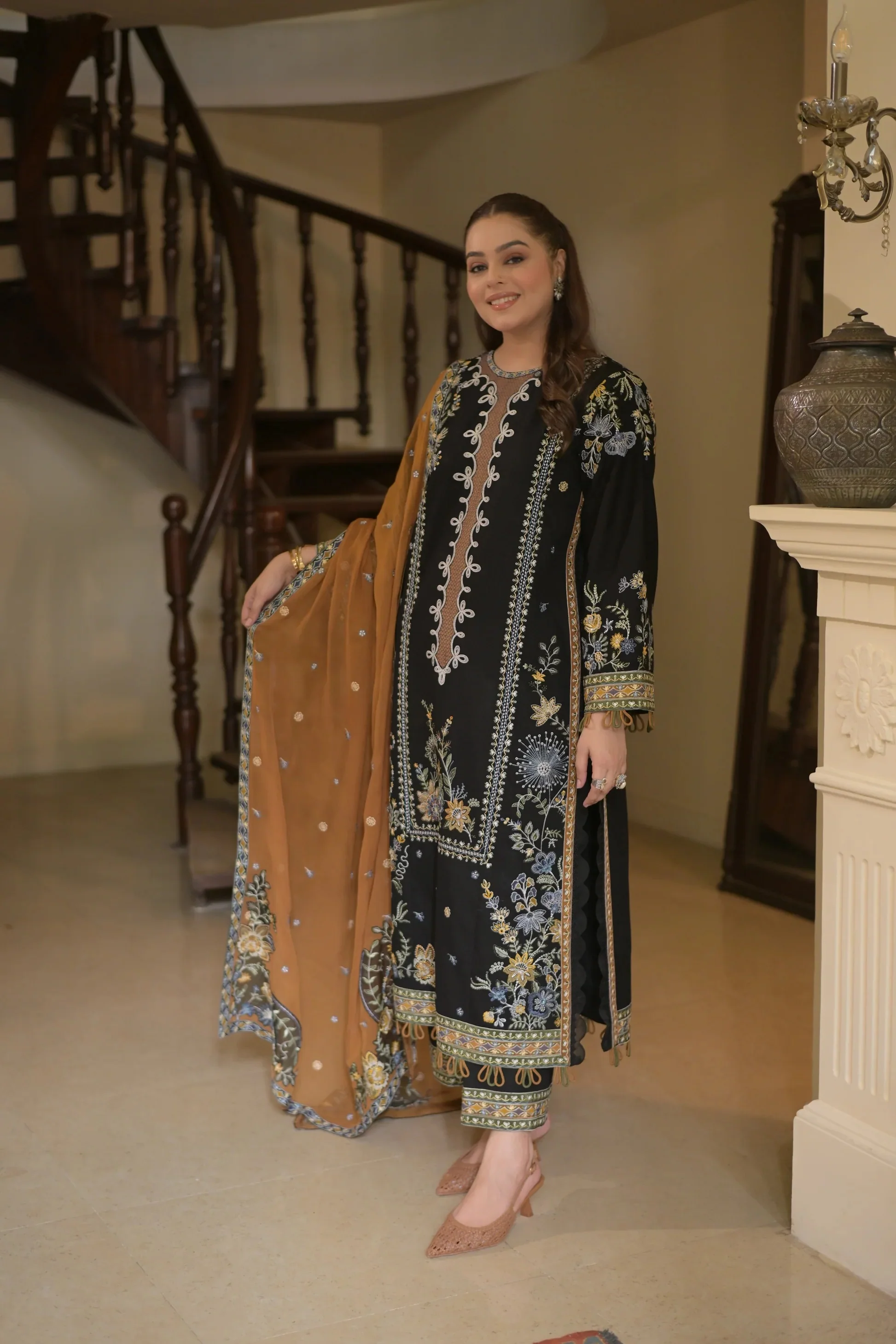 Aneelas Unstitched Luxury Dhanak Emb Shirt Trouser 3pc V43