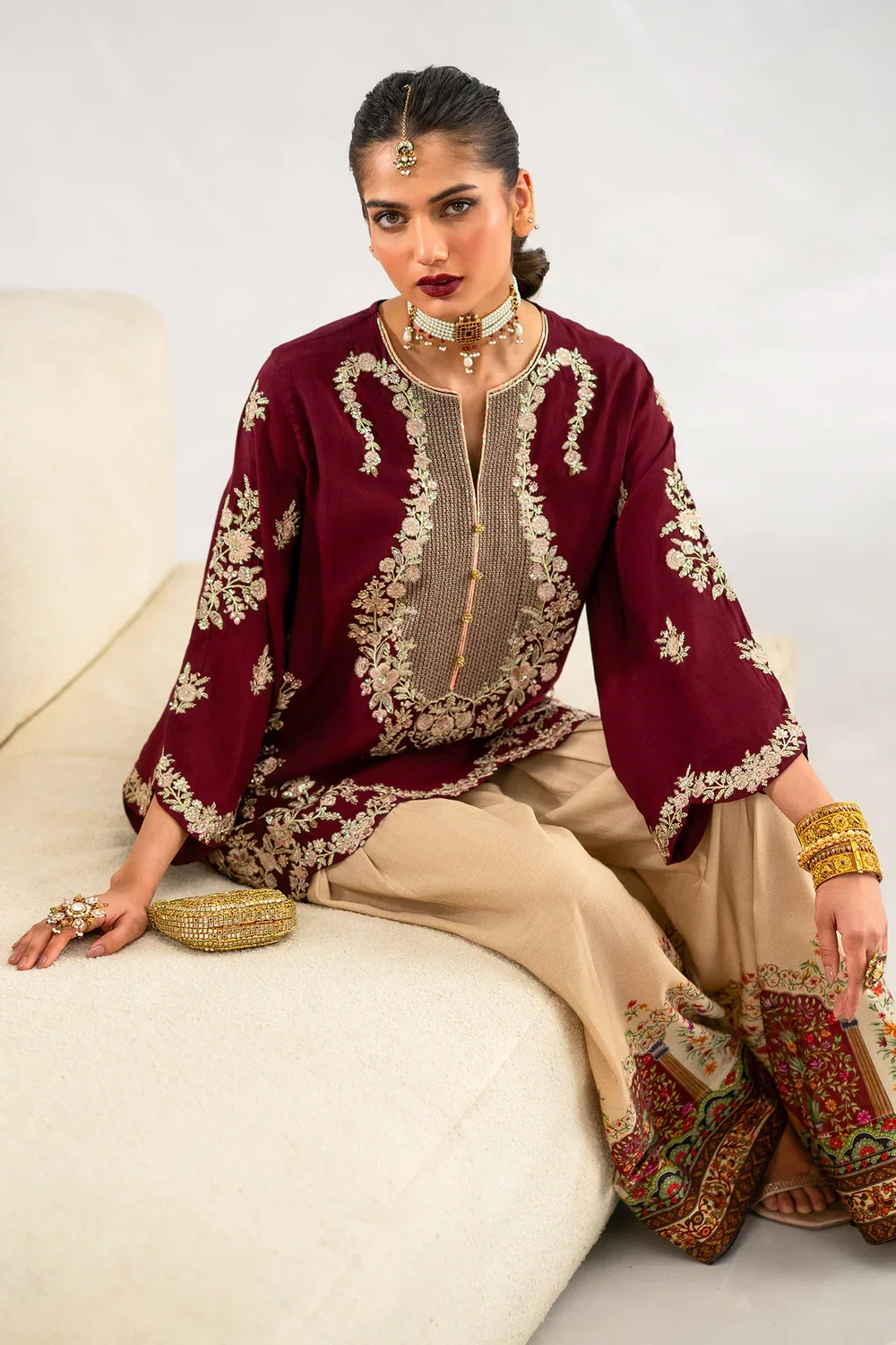 Ethnic Silk Unstitched 2PC Embroidery Suit V44 Alternate